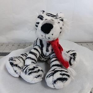 Playful Plush Tiger Black and White Stripe Chrisha Creation Red Scarf VTG 1988